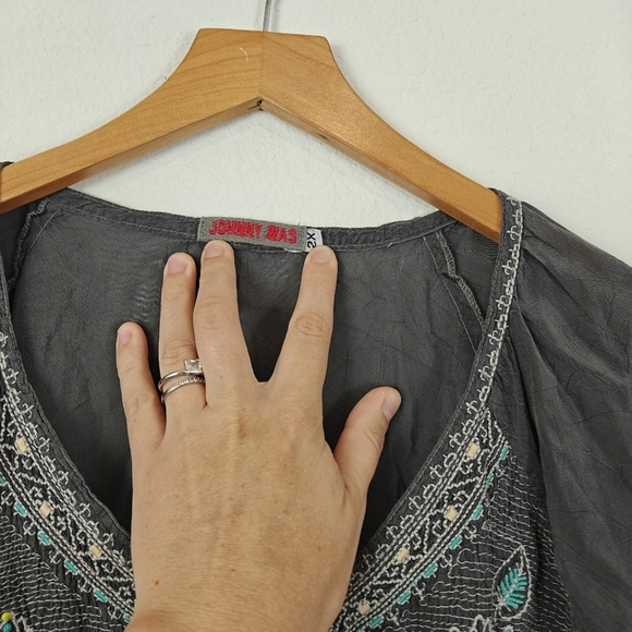 Johnny Was Grey Blue Embroidered Tunic Top, Size LG Bohemian Lagenlook Boho - Picture 9 of 14